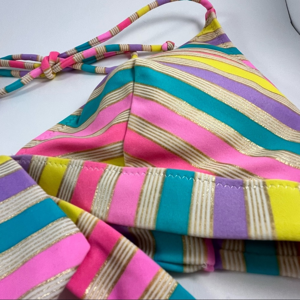 Victoria Secret Bikini Top Multi Color w/ Gold Stripes, Padded w/Back Clasp - Picture 7 of 14